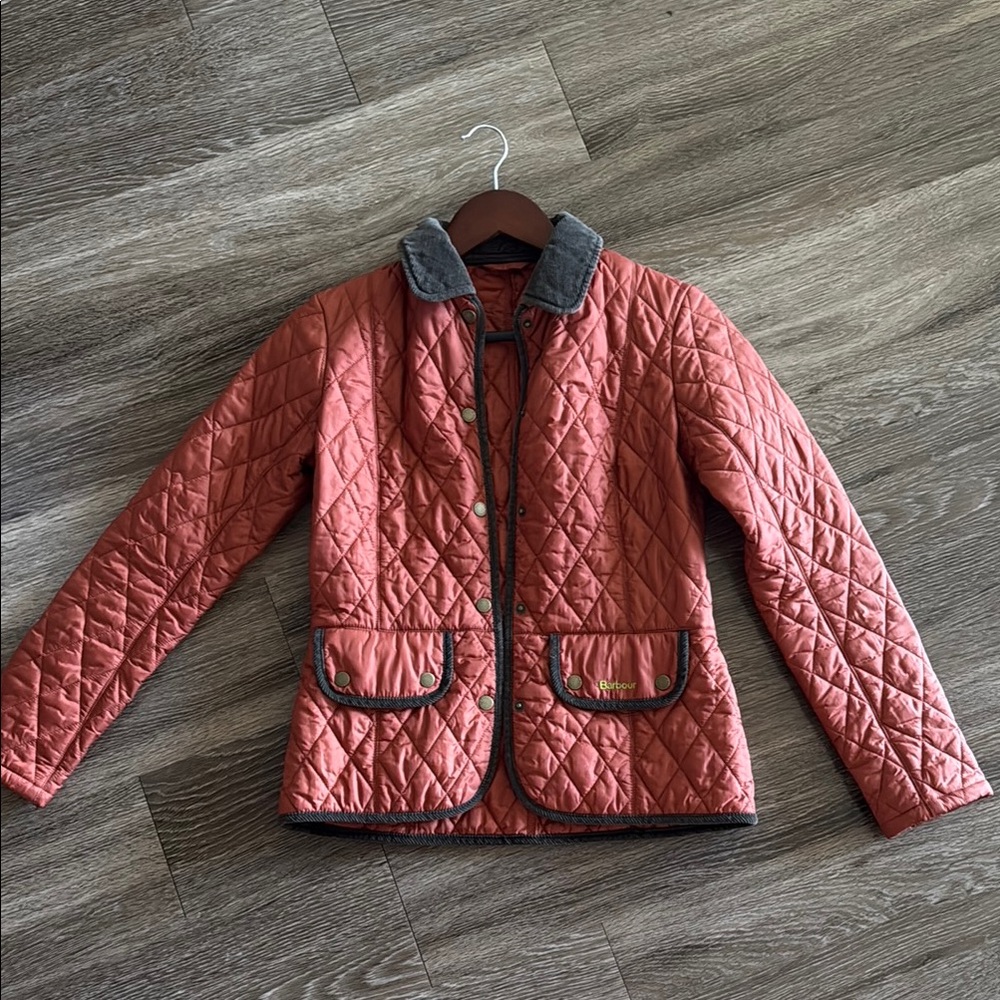 Orange and Gray Quilted Barbour Puffer Jacket